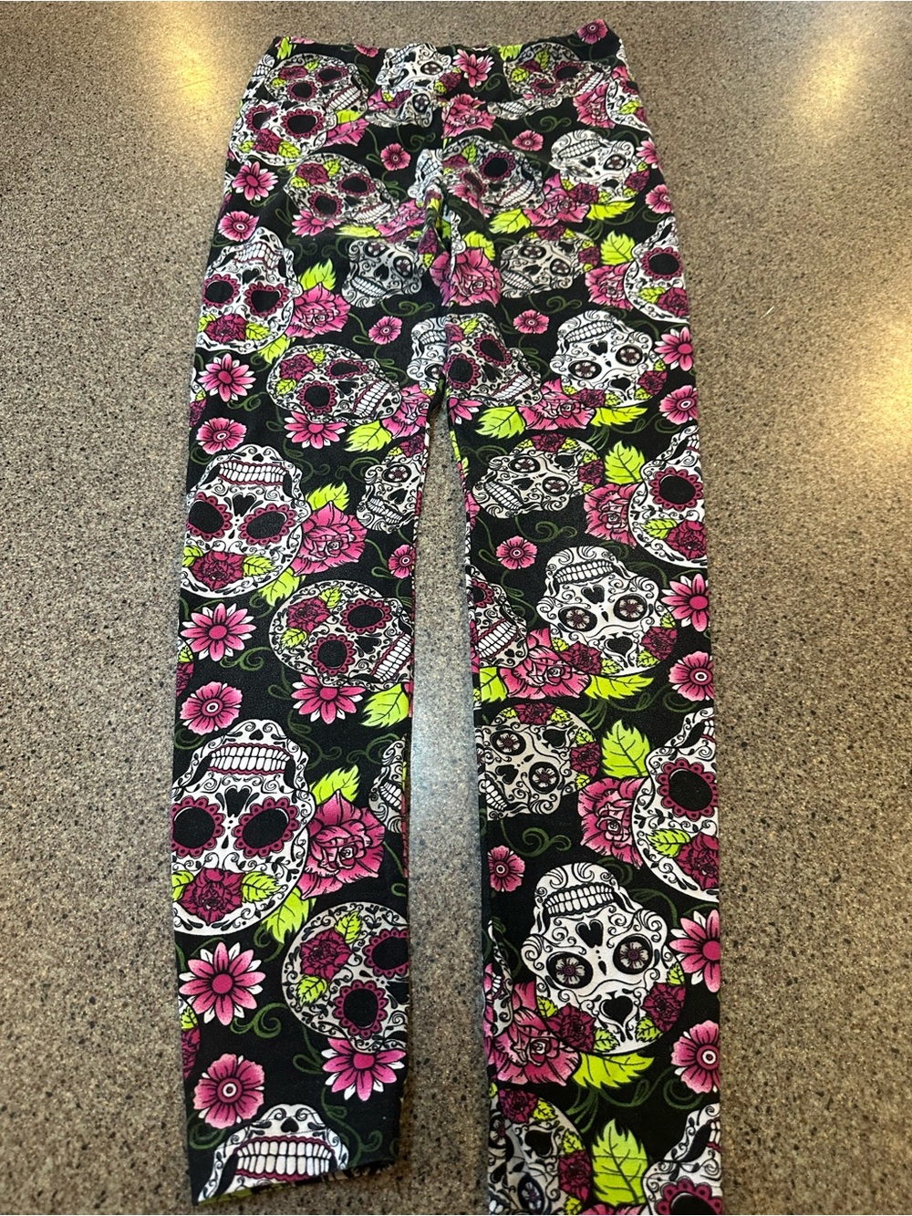 No Boundaries Black Skinny leggings  with Pink Floral & Neon Green Accents